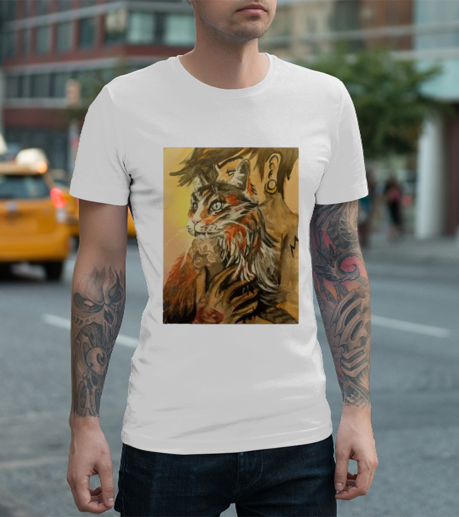 Companionship Megan Watkins Cat and Person with Tattoo and Ear Gauge T-Shirt