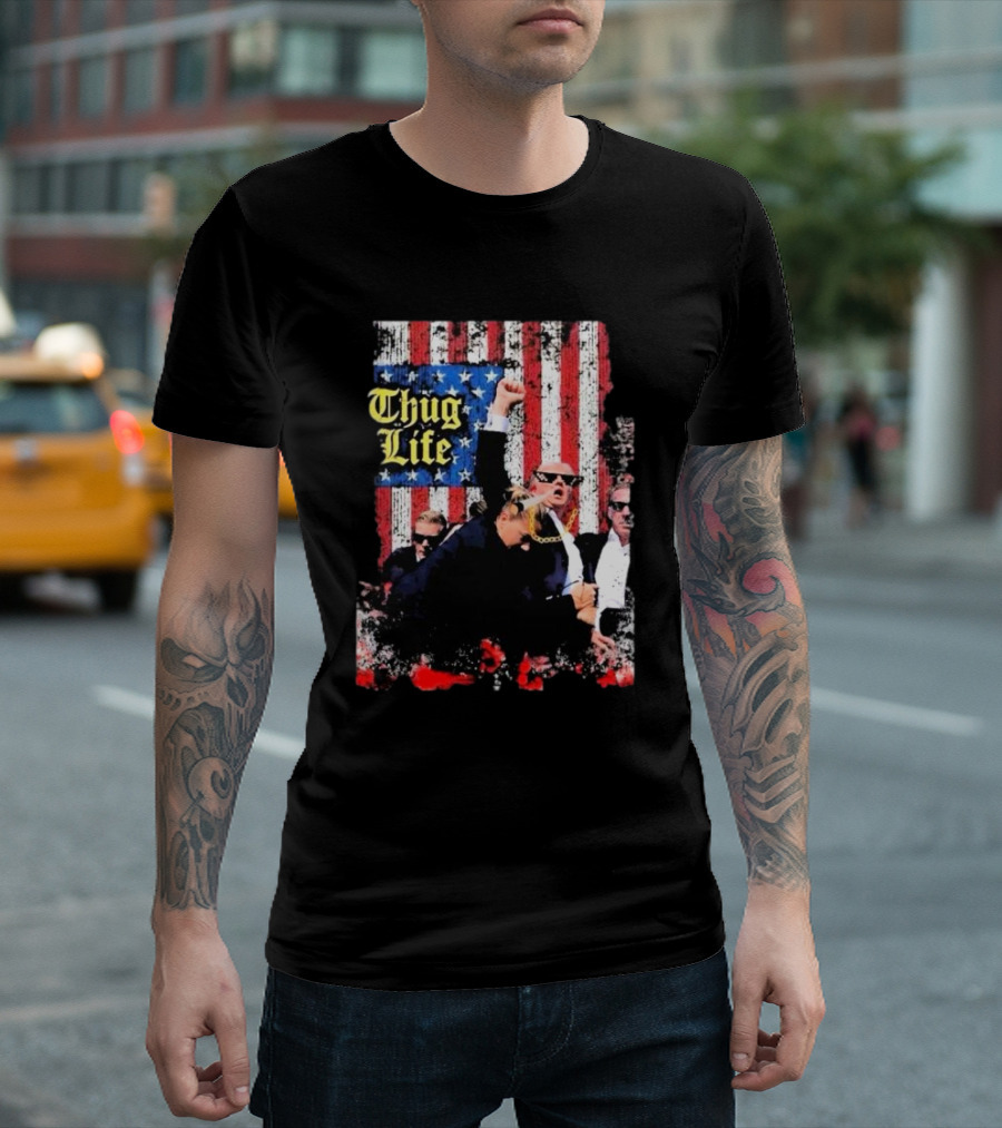 Donald Trump 2024 Thug Life Raised Fist President Xl American Flag T-Shirt