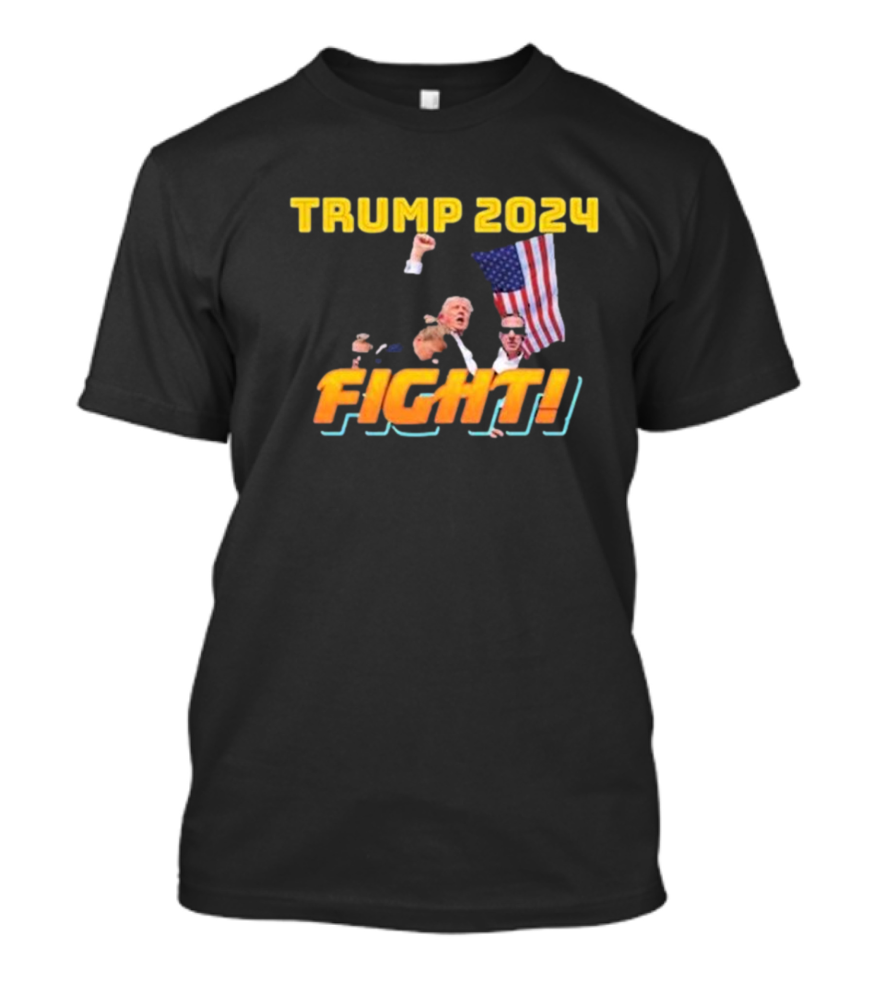 TRUMP 2024 FIGHT FIGHT FIGHT FLAG AND DEFiance T-Shirt