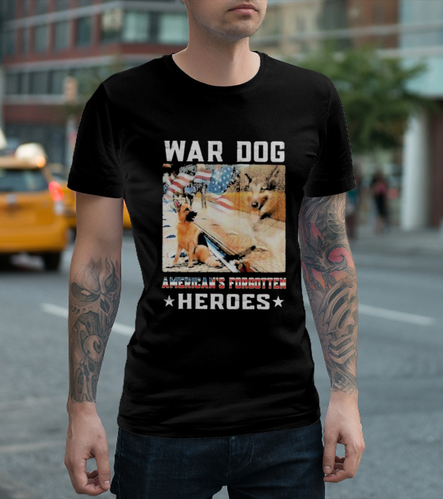 War Dog American's Forgotten Heroes Flags and German Shepherd T-Shirt