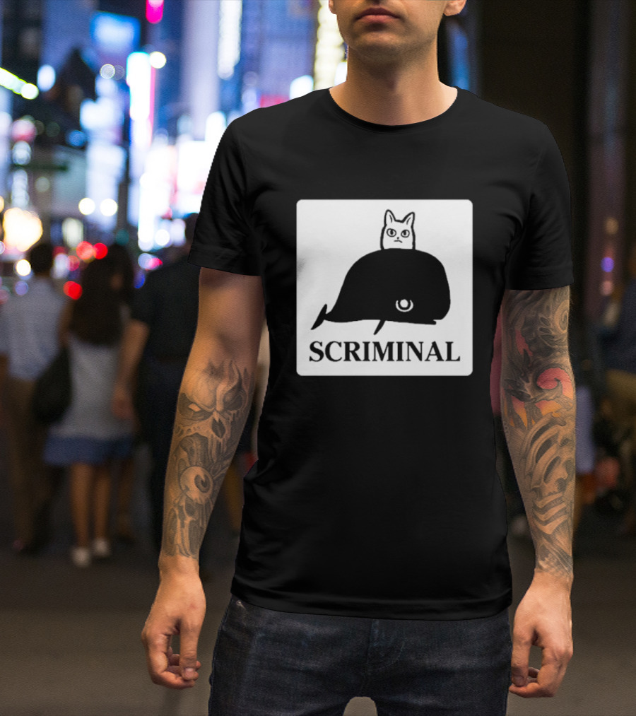 SCRIMINAL N O Marsh Scrimshaw Cat Whale T-Shirt