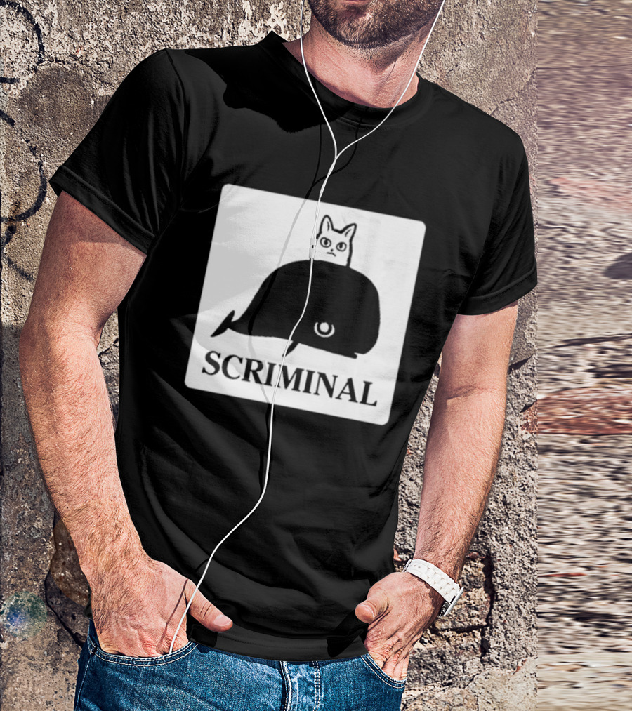 SCRIMINAL N O Marsh Scrimshaw Cat Whale T-Shirt