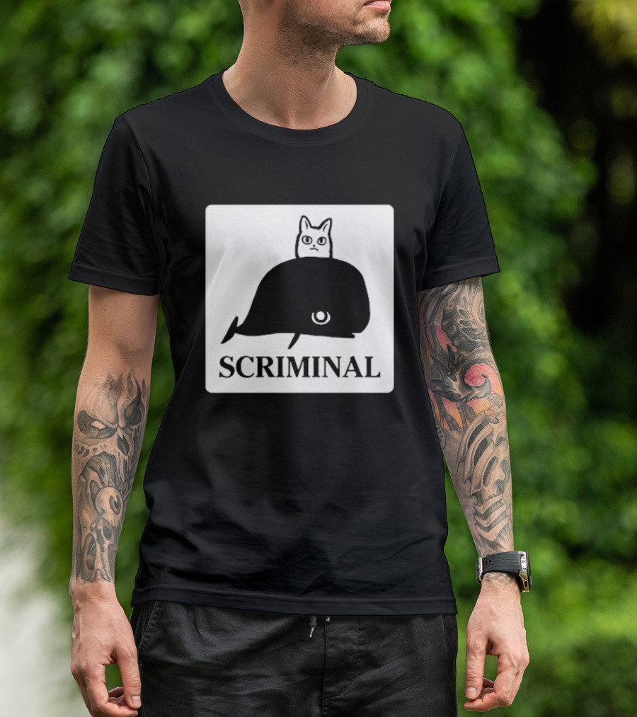 SCRIMINAL N O Marsh Scrimshaw Cat Whale T-Shirt