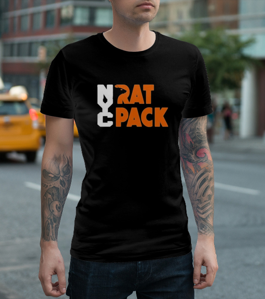 NYC Rat Pack Baseball Rat Typography T-Shirt