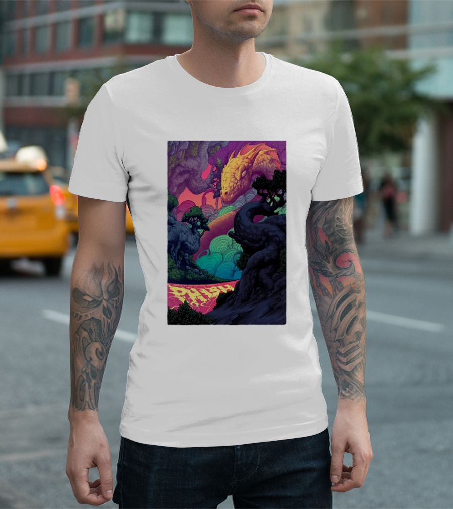 Phish Tour Noblesville Vibrant Dragon Nature Scene T-Shirt
