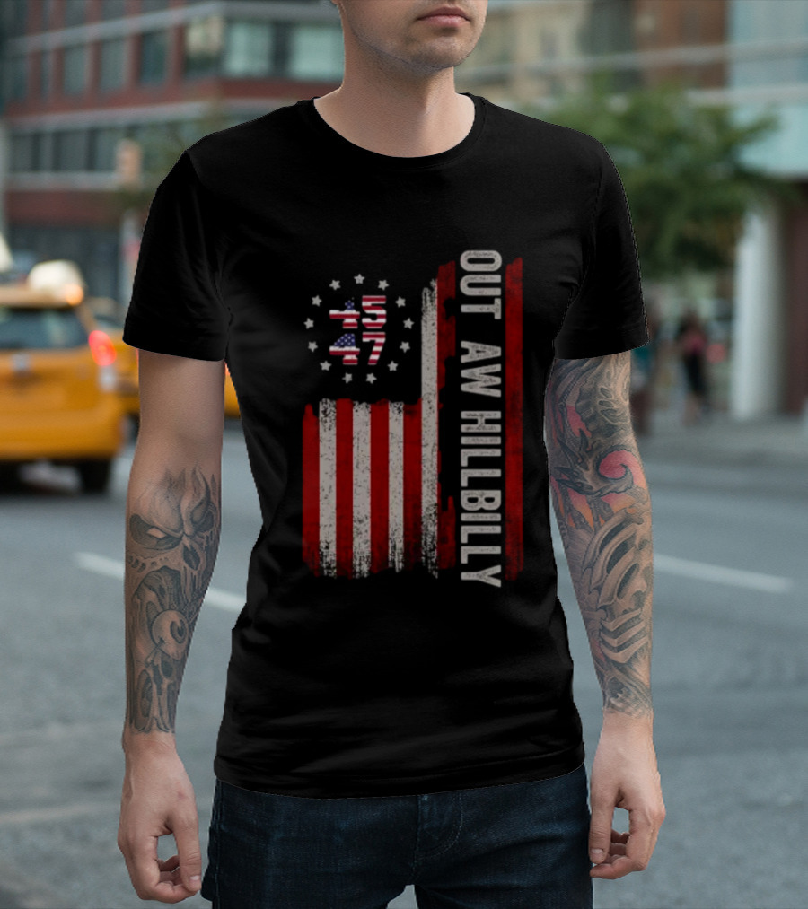 Outlaw Hillbilly Trump Vance 2024 Patriotic American Flag Stars Stripes T-Shirt