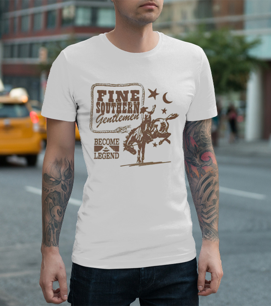 Fine Southern Gentlemen Become Legend Cowboy Moon and Stars T-Shirt