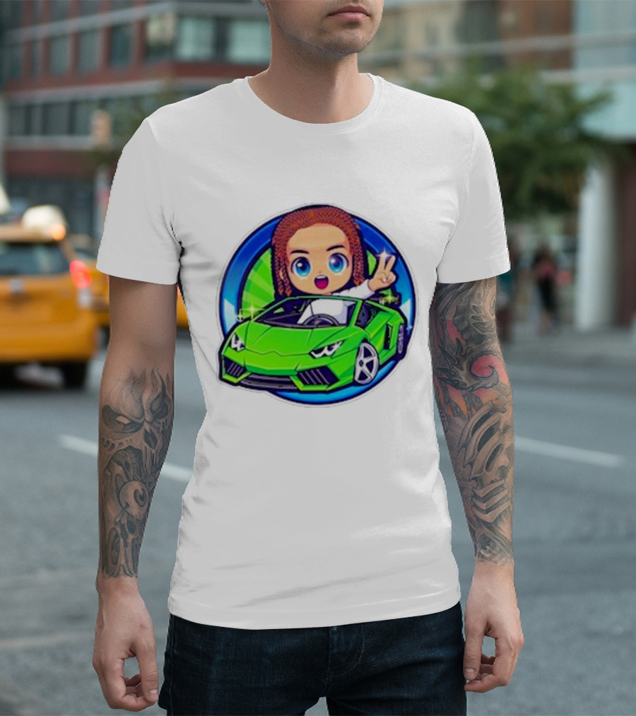 Leontin 2024 Cartoon Driver In Green Sports Car With Peace Sign T-Shirt