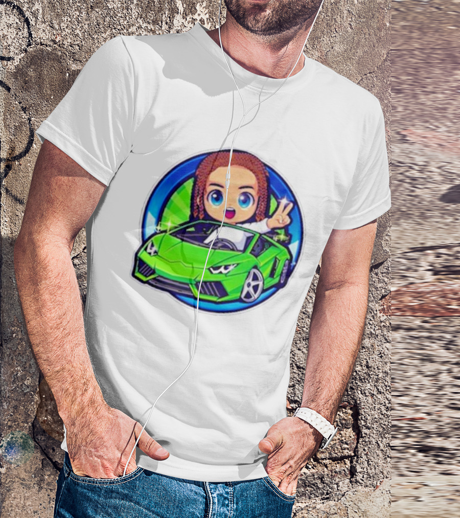 Leontin 2024 Cartoon Driver In Green Sports Car With Peace Sign T-Shirt