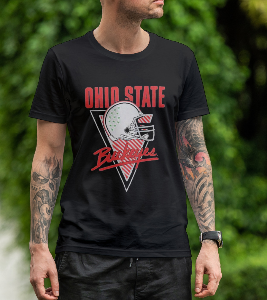 Ohio State Buckeyes Retro Helmet Triangular Background T-Shirt