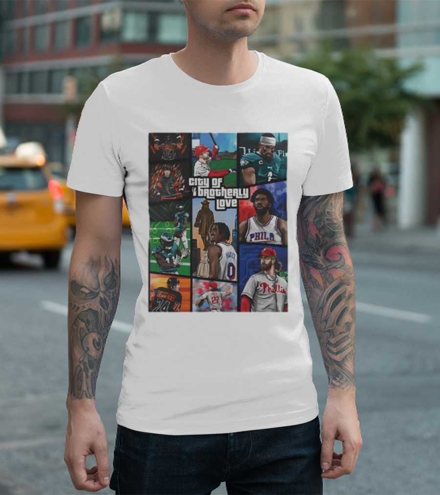 Saramart Gta X Philly Eagles Sixers Phillies City Of Brotherly Love T-Shirt