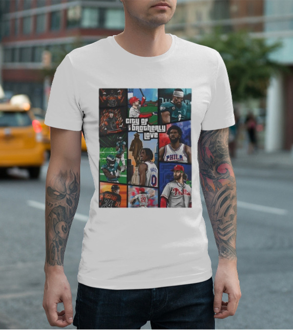 Saramart Gta X Philly Eagles Sixers Phillies City Of Brotherly Love T-Shirt