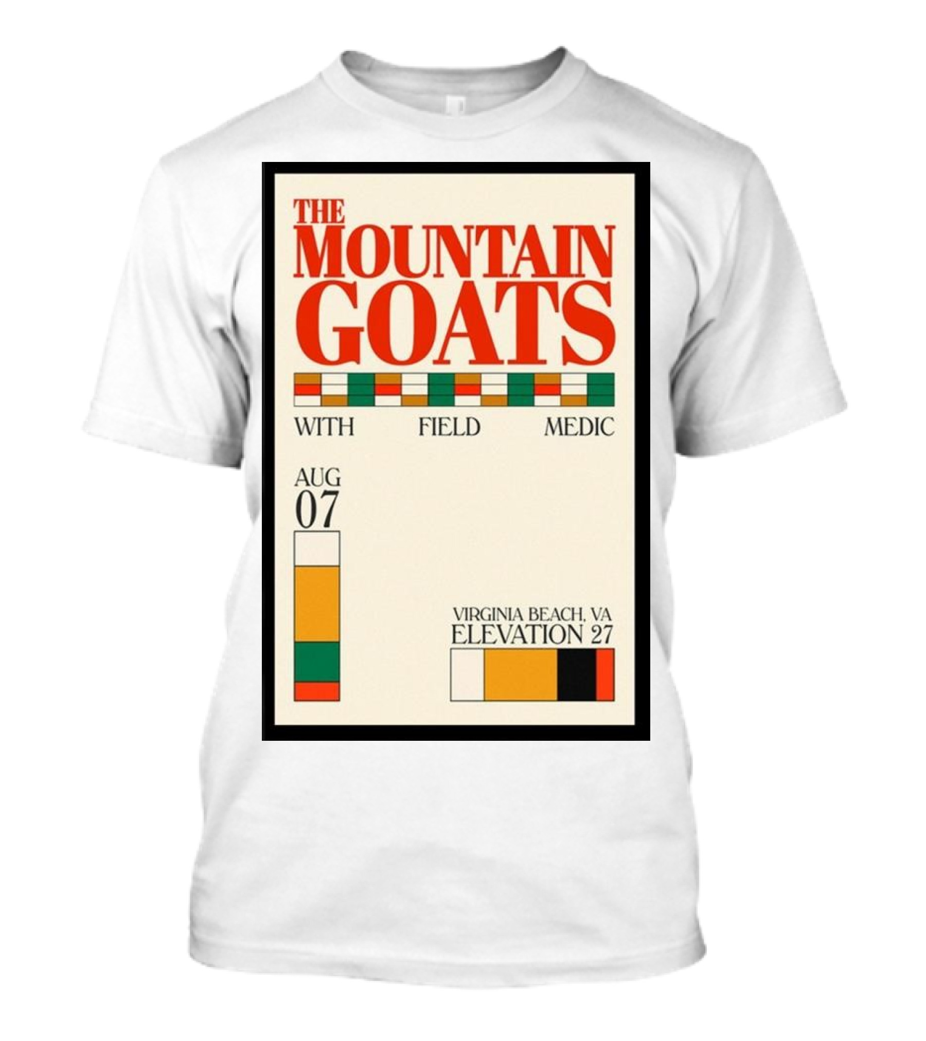 The Mountain Goats With Field Medic Aug 07 2024 Virginia Beach VA Elevation 27 T-Shirt