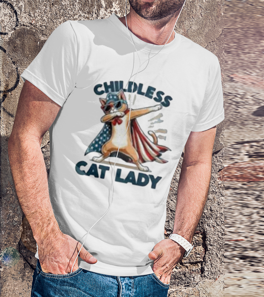 Childless Cat Lady Kamala 2024 Patriotic Dab V-Neck T-Shirt