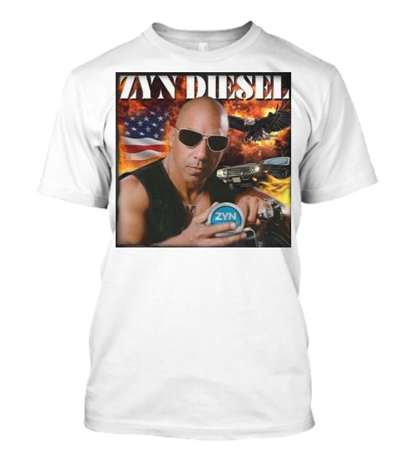Zyn Diesel American Bald Eagle And Muscle Car Background T-Shirt
