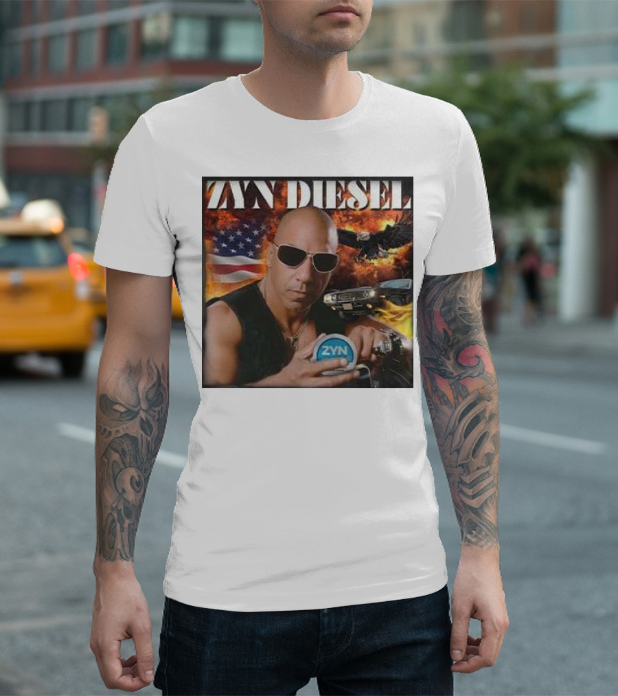 Zyn Diesel American Bald Eagle and Muscle Car Background T-Shirt