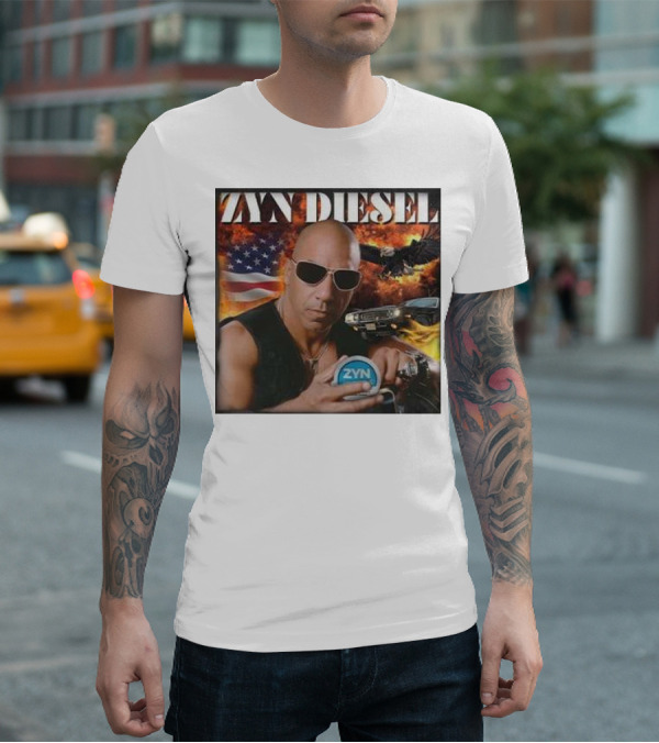 Zyn Diesel American Bald Eagle And Muscle Car Background T-Shirt