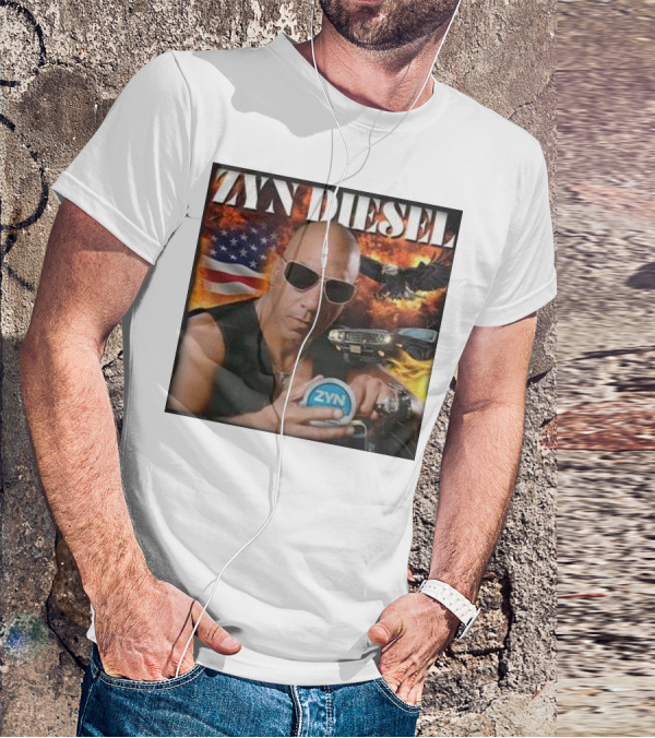 Zyn Diesel American Bald Eagle And Muscle Car Background T-Shirt