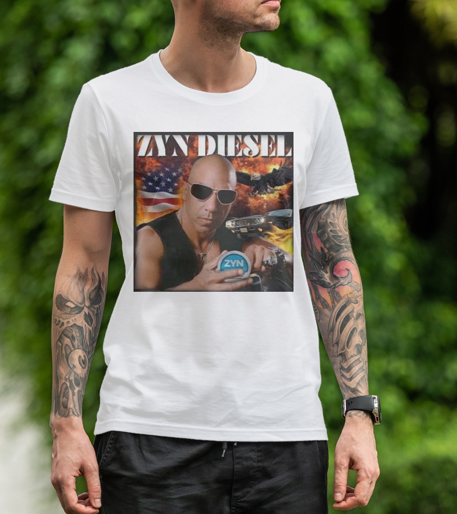 Zyn Diesel American Bald Eagle And Muscle Car Background T-Shirt