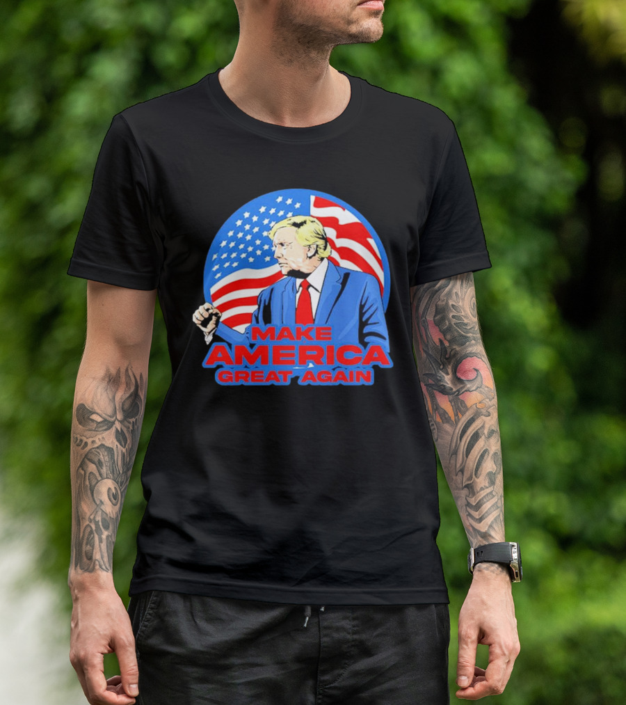 Make America Great Again Trump With American Flag T-Shirt