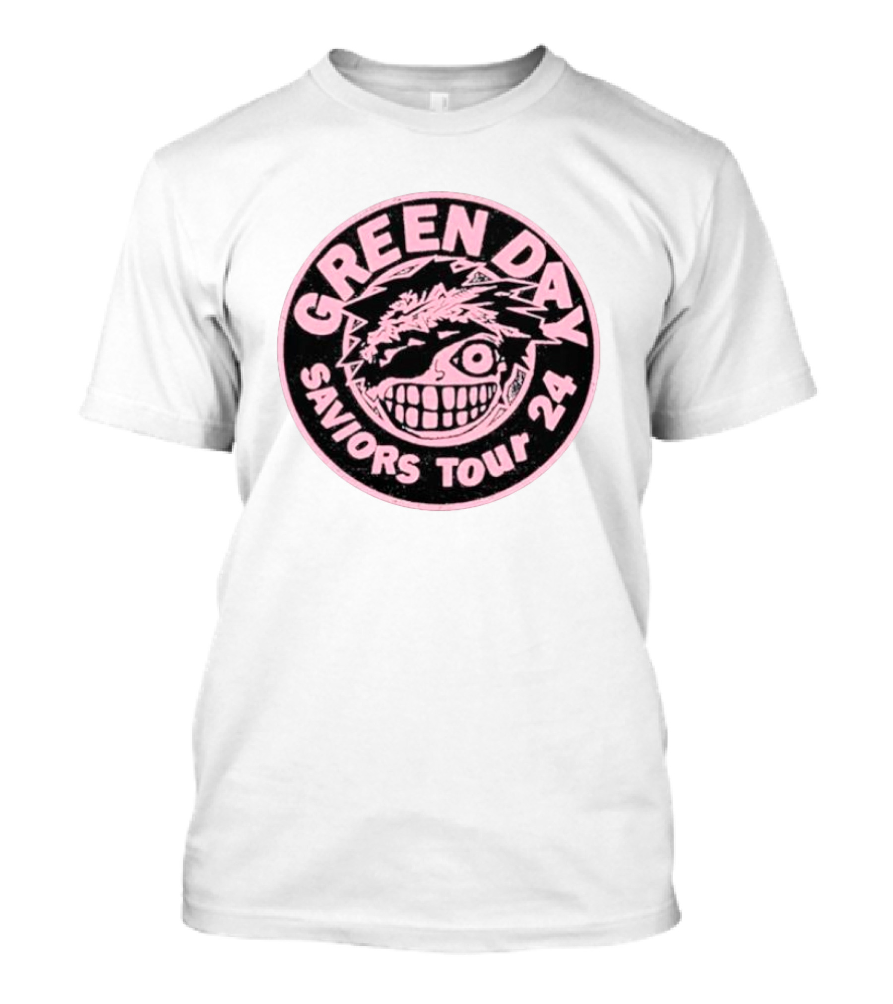 Green Day Saviors Tour 24 Pink Grinning Icon Badge T-Shirt