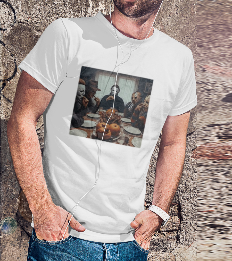 Halloween Characters Dinner Horror Icons Gathering T-Shirt