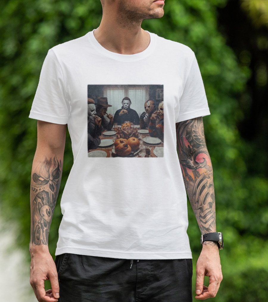 Halloween Characters Dinner Horror Icons Gathering T-Shirt