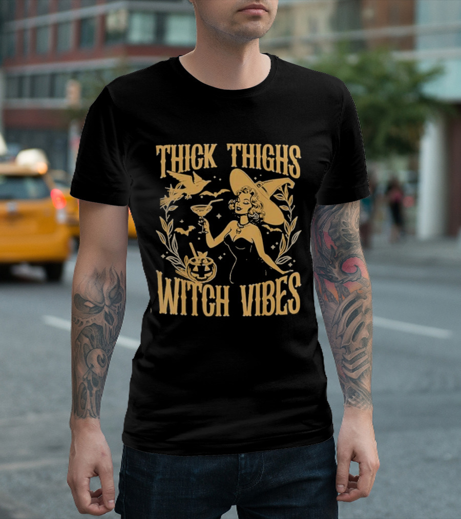 Thick Thighs Witch Vibes Halloween Spooky Vibes T-Shirt