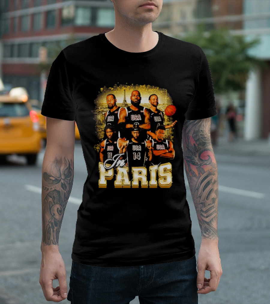 USA Basketball Players in Paris Eiffel Tower T-Shirt