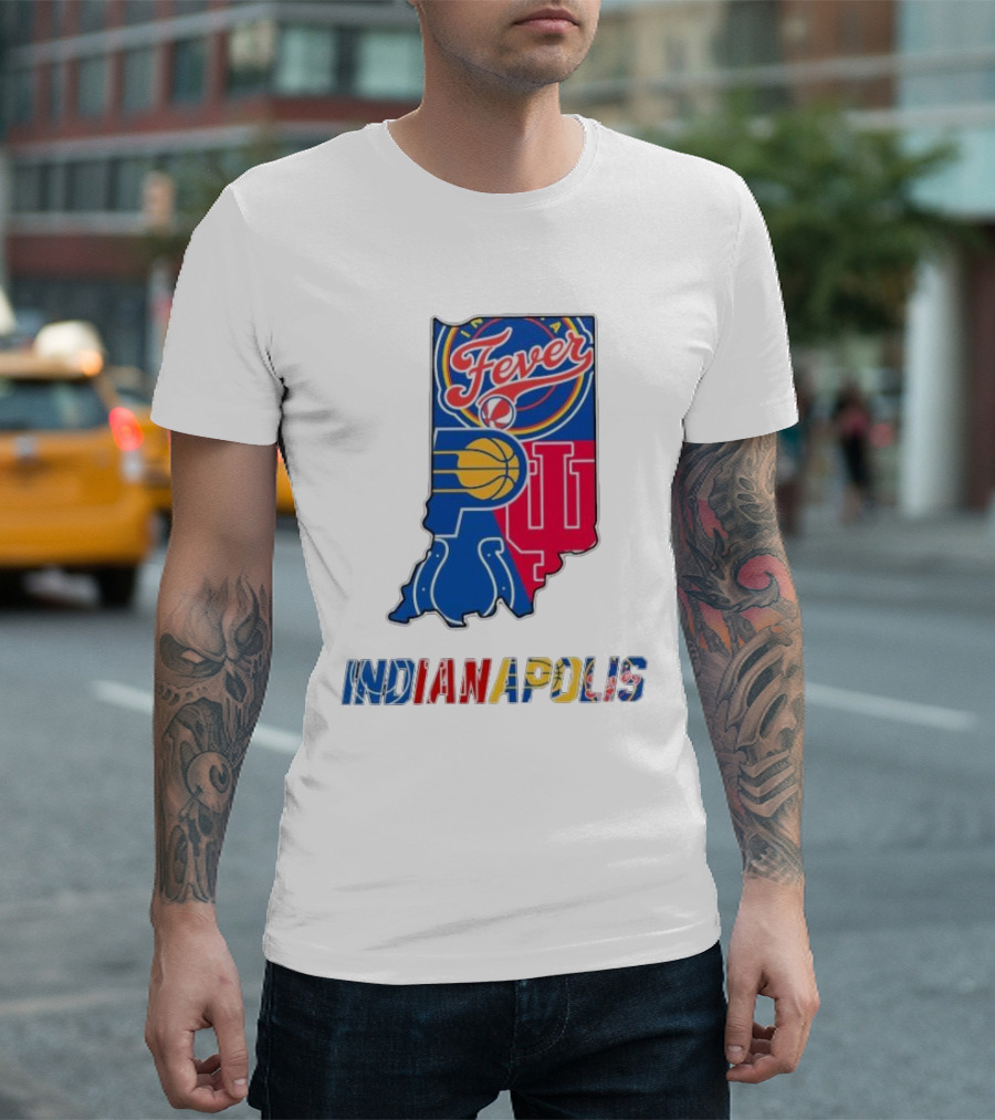 Indianapolis Fever Pacers IU Colts Map T-Shirt