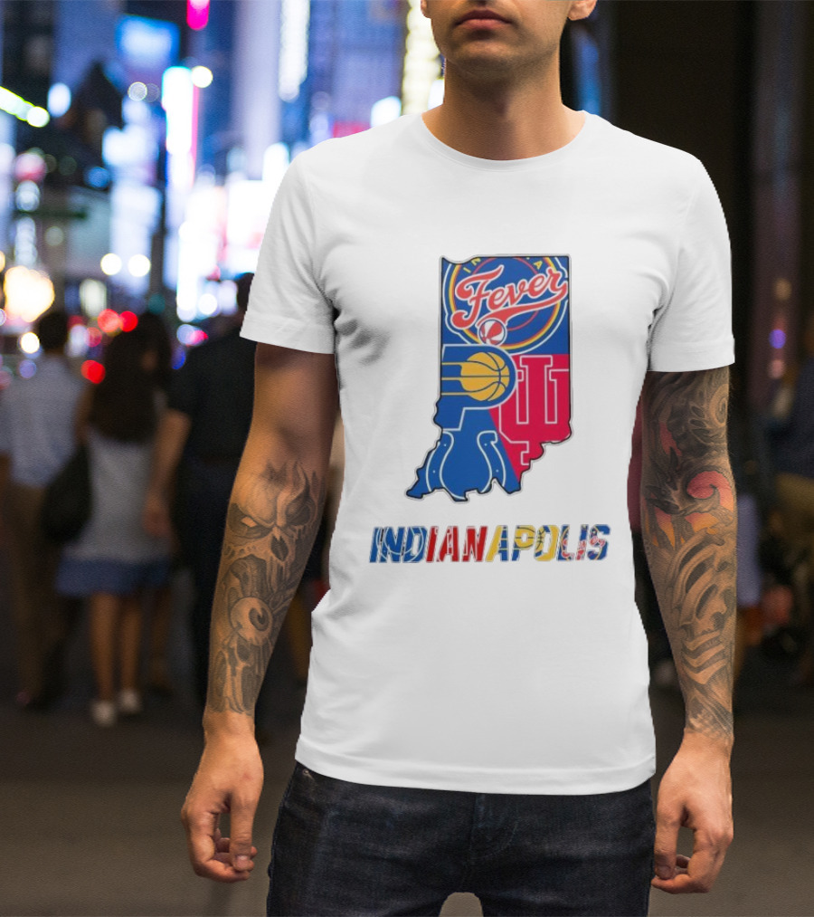 Indianapolis Fever Pacers IU Colts Map T-Shirt