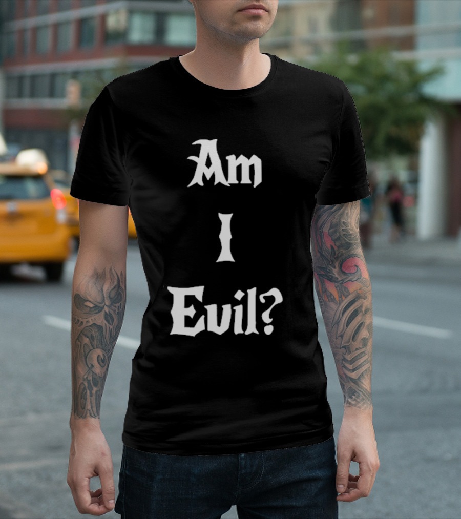 James B. Jones Am I Evil Gothic Text T-Shirt