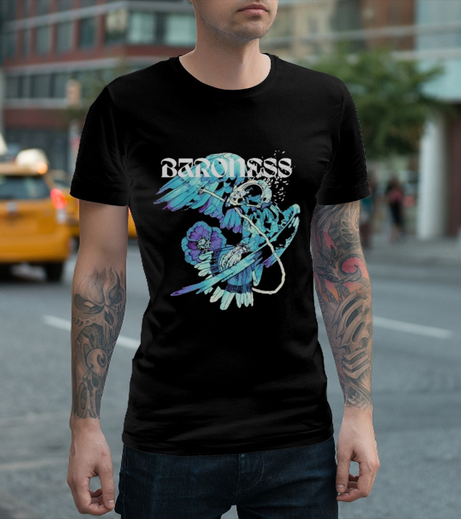 Baroness Morphine Hawk 2024 Blue Bird Skull Floral T-Shirt