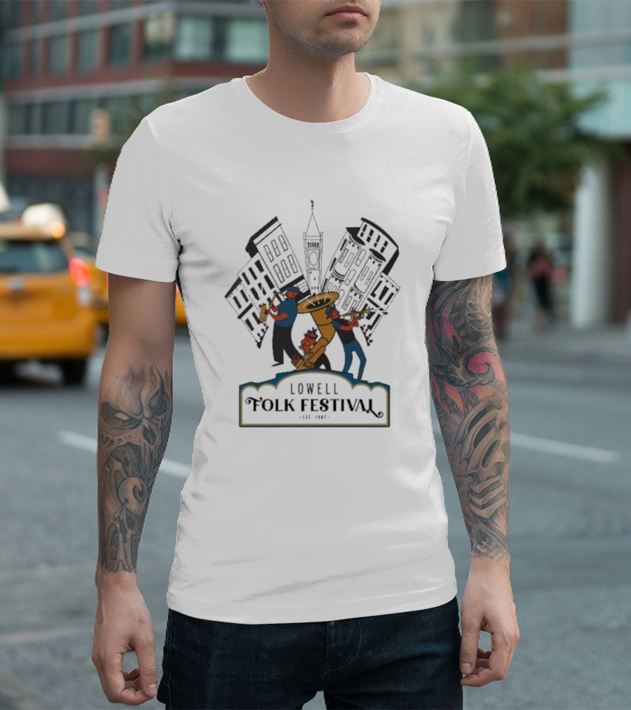 Lowell Folk Festival 2024 Cityscape Jazz Musicians T-Shirt