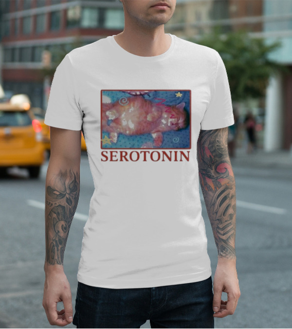 K45ink Serotonin Cat With Stars And Spirals T-Shirt