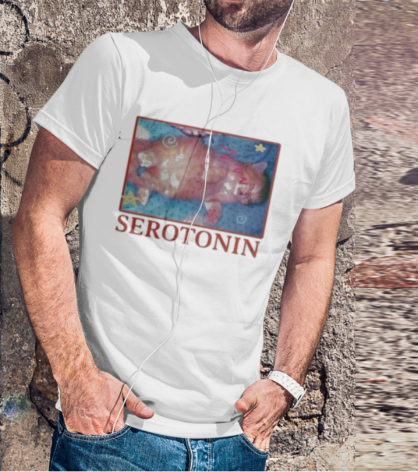 K45ink Serotonin Cat With Stars And Spirals T-Shirt