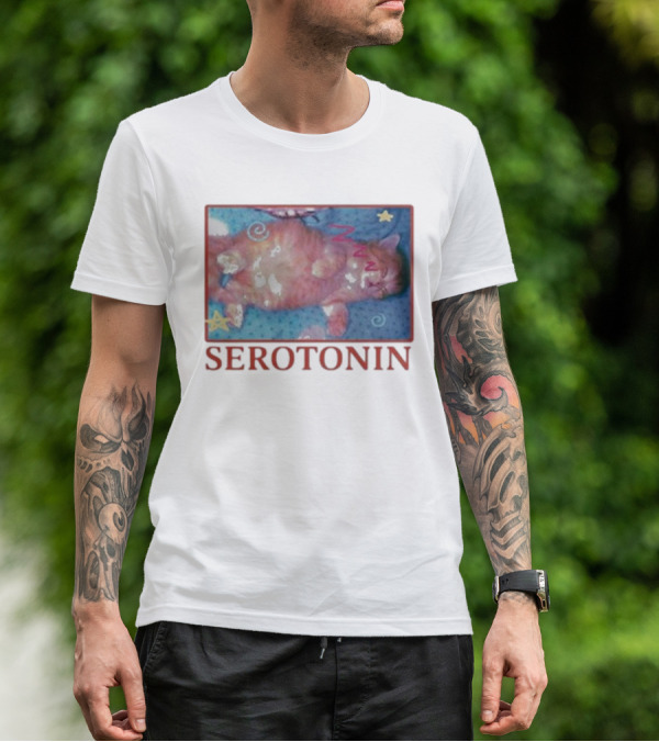 K45ink Serotonin Cat With Stars And Spirals T-Shirt