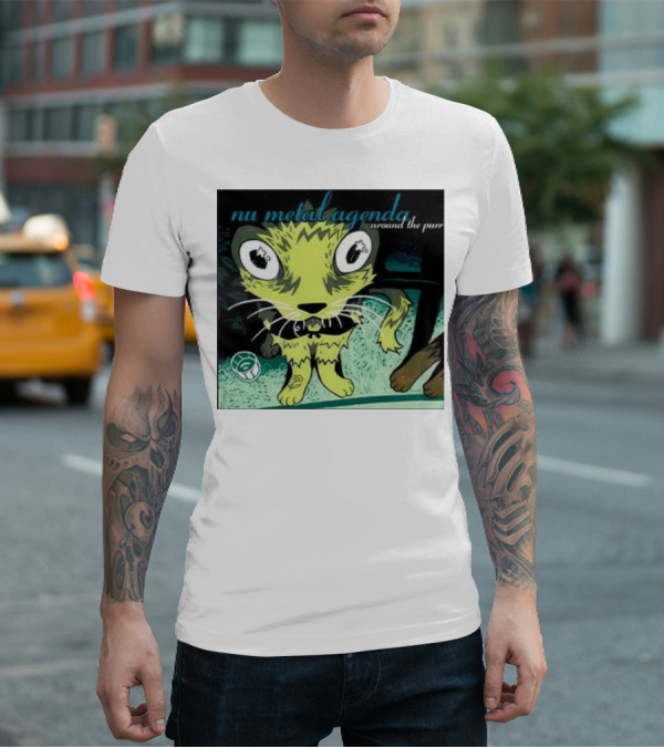 Nu Metal Agenda Around The Purr Feline Illustration With Swirling Colors And Bold Letters T-Shirt