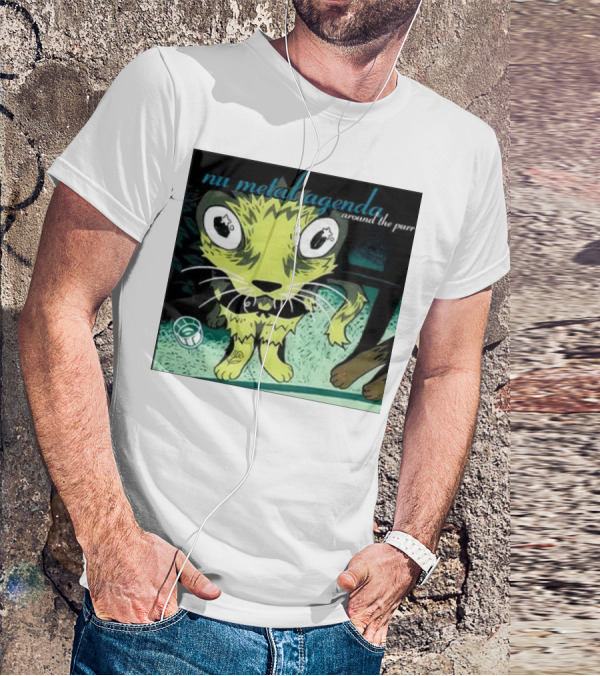 Nu Metal Agenda Around The Purr Feline Illustration With Swirling Colors And Bold Letters T-Shirt