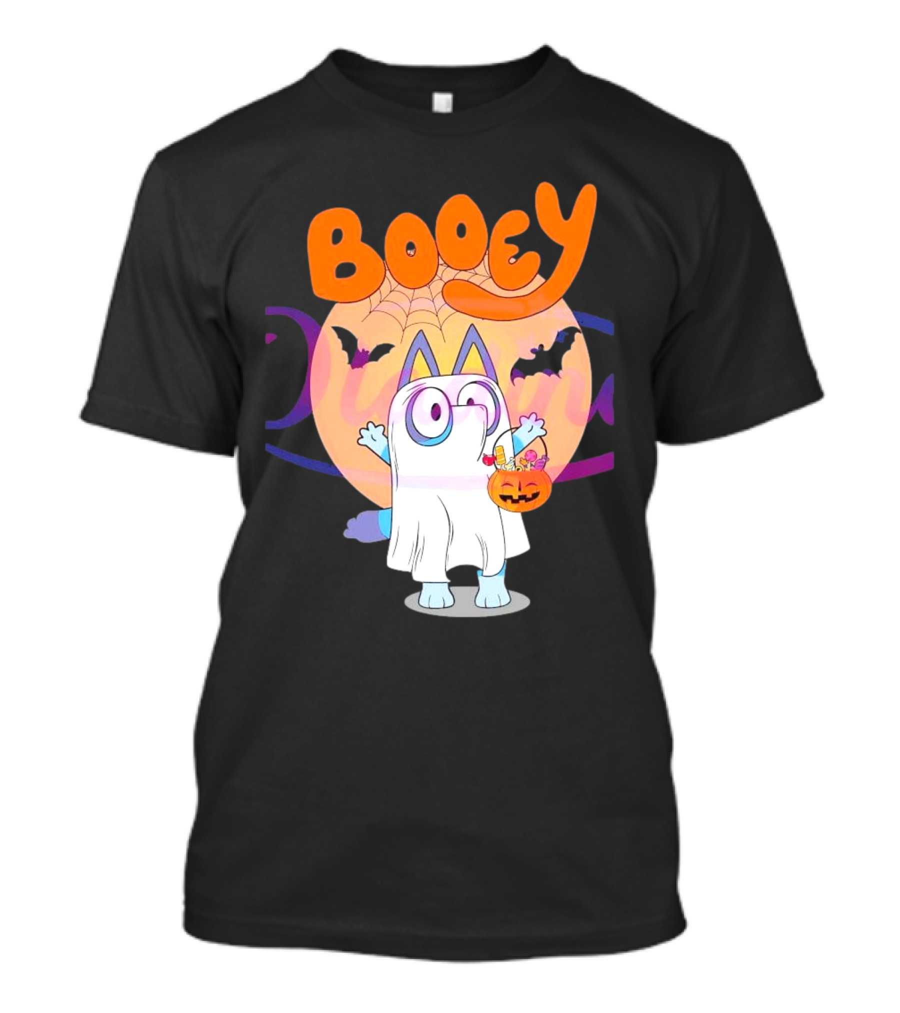 Booey Ghost Costume With Pumpkin Treat Bag Halloween T-Shirt