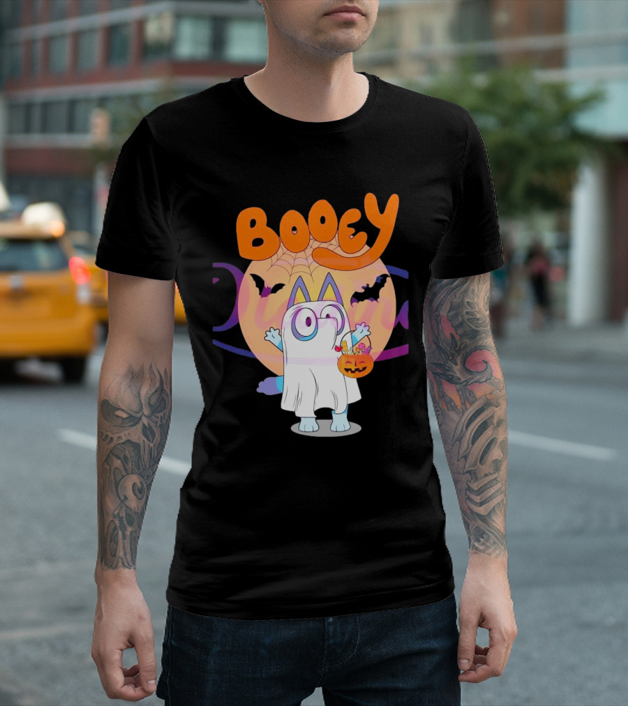 Booey Ghost Costume With Pumpkin Treat Bag Halloween T-Shirt