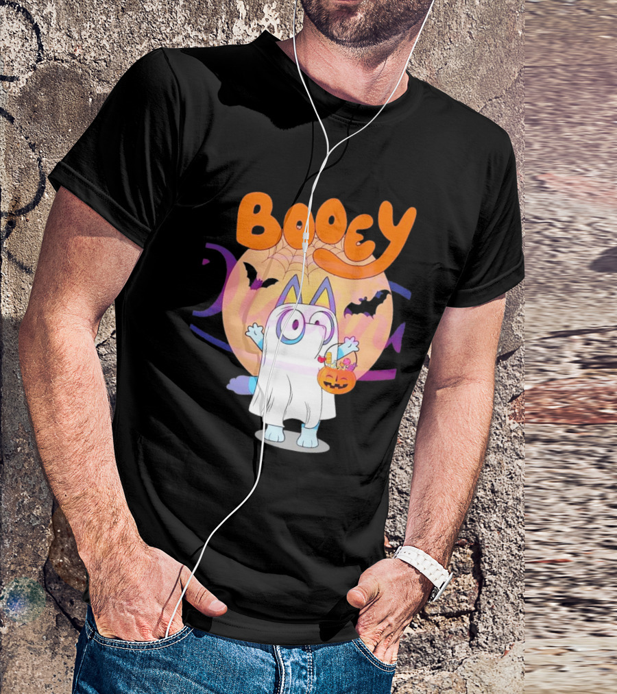 Booey Ghost Costume With Pumpkin Treat Bag Halloween T-Shirt