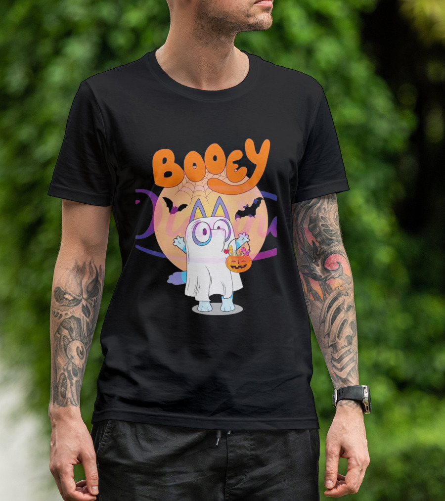 Booey Ghost Costume With Pumpkin Treat Bag Halloween T-Shirt