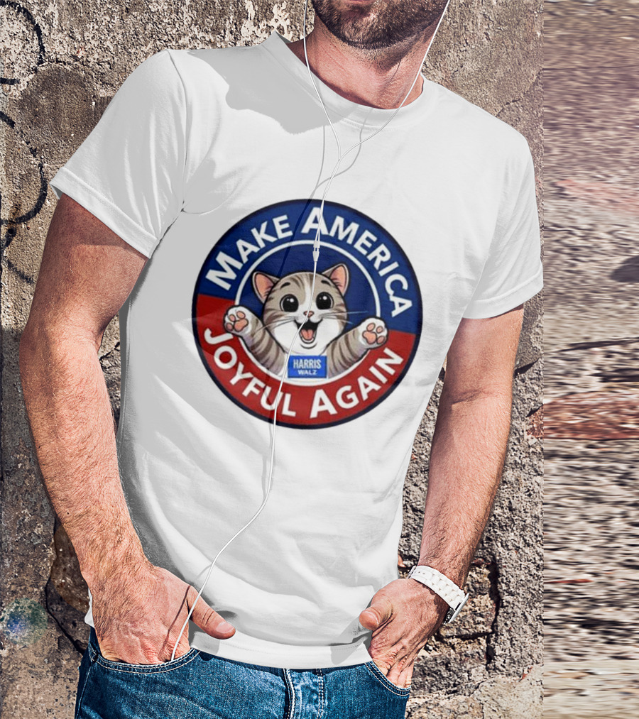 Make America Joyful Again Harris Walz Cat Image T-Shirt