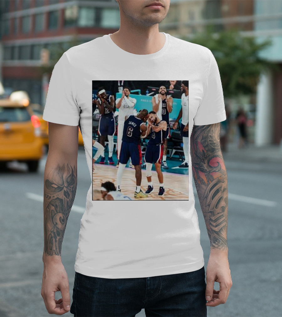 Steph Curry Lebron James Team USA Celebration Olympics Paris T-Shirt