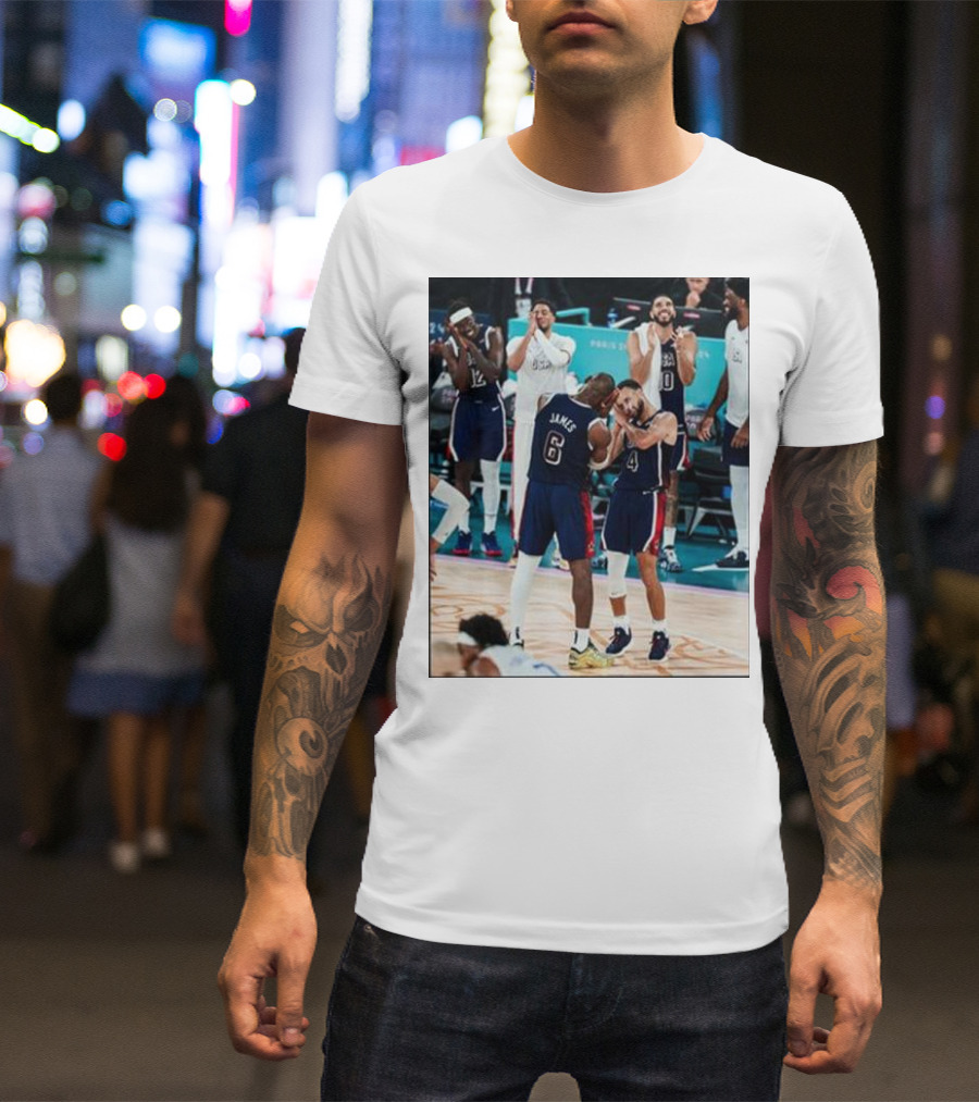 Steph Curry Lebron James Team USA Celebration Olympics Paris T-Shirt