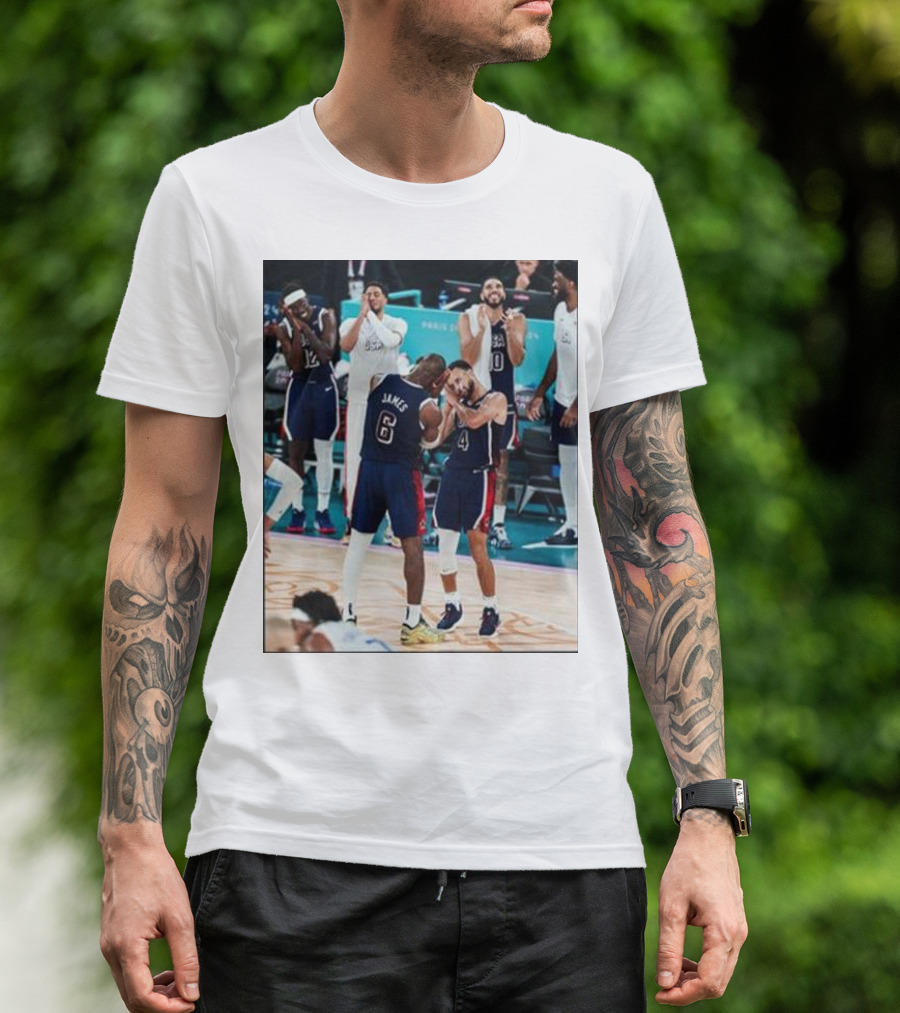 Steph Curry Lebron James Team USA Celebration Olympics Paris T-Shirt