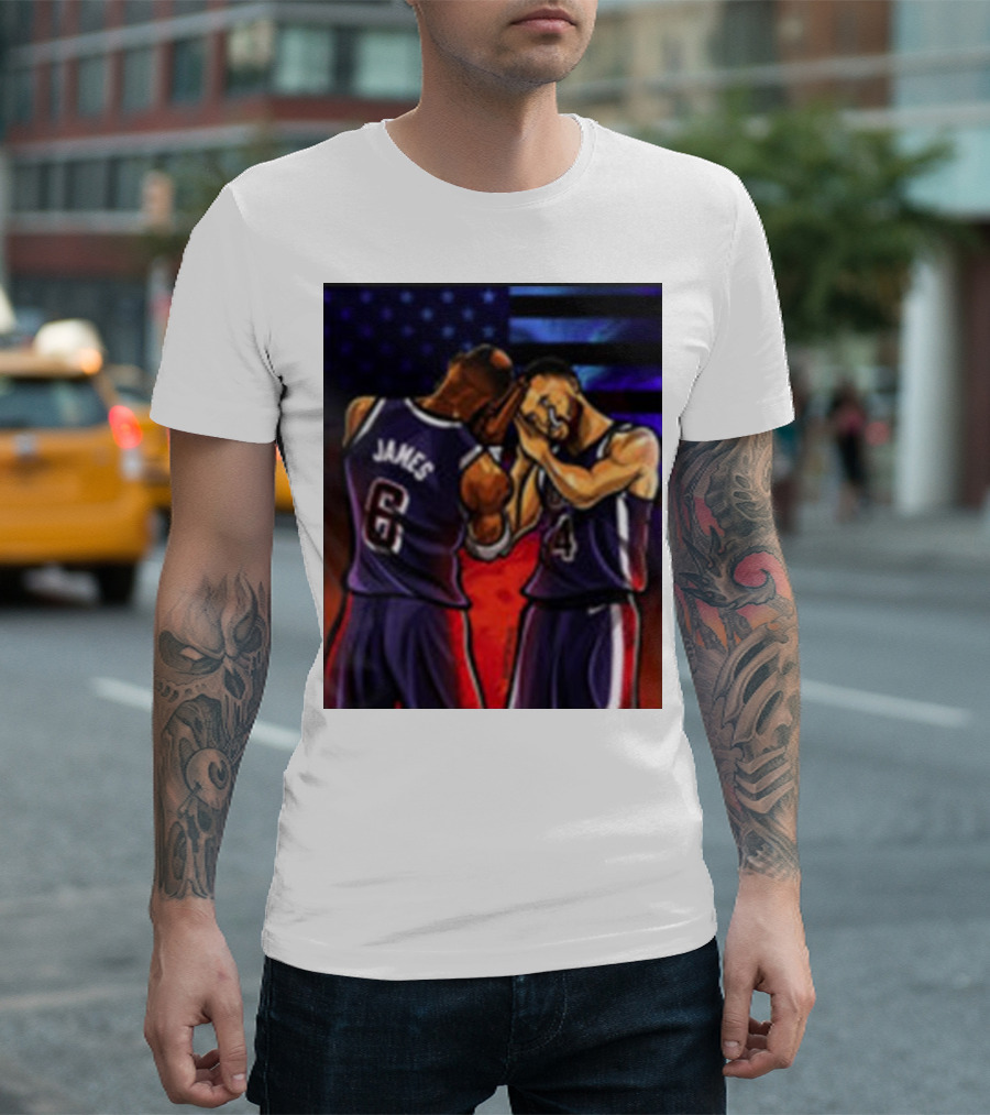 Stephen Curry Lebron James Night Night Paris 2024 Olympic Basketball Painting T-Shirt