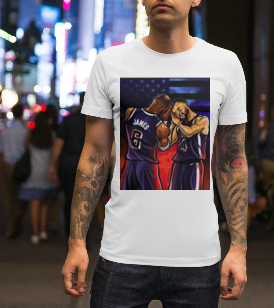 Stephen Curry Lebron James Night Night Paris 2024 Olympic Basketball Painting T-Shirt