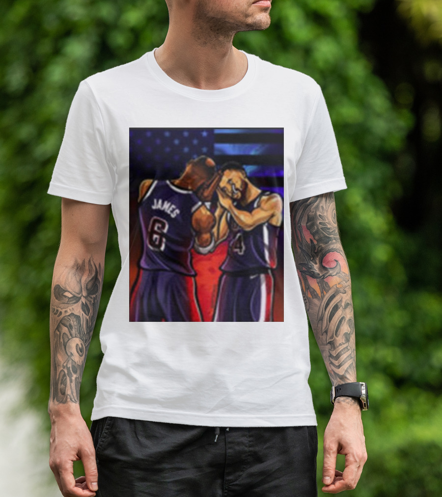 Stephen Curry Lebron James Night Night Paris 2024 Olympic Basketball Painting T-Shirt